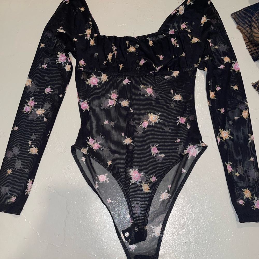 Flower print mesh body suit